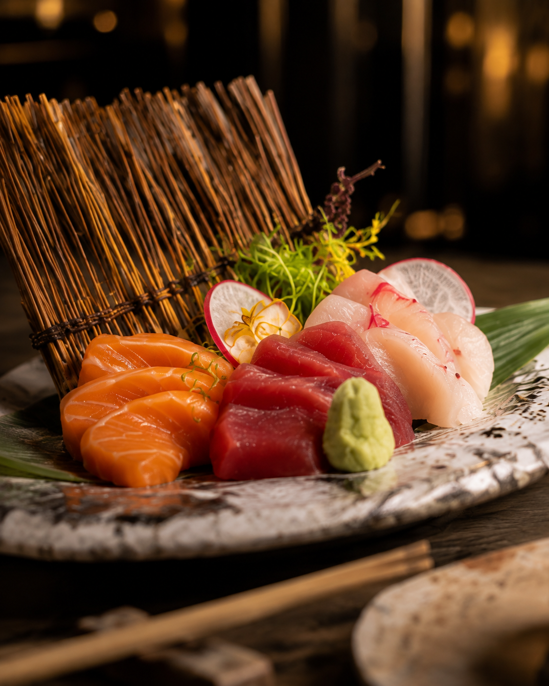 Selección de sashimi presentada en NAKON
